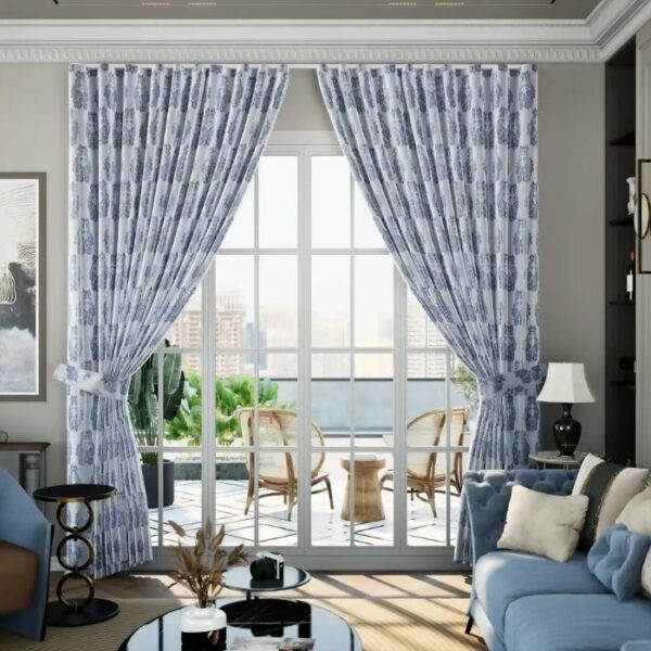 Navy Blue Ripple Curtain Full View