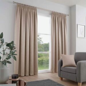 Full View of Galaxy Natural Curtains in Living Room