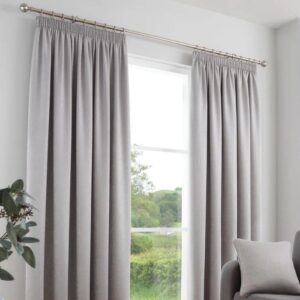 Full View of Galaxy Silver Grey Dim Out Pleat Curtains