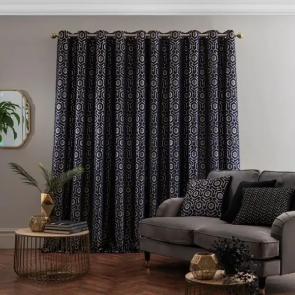 Geo Cut Velvet Eyelet Curtains image 2