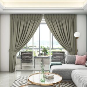 Grey pinch pleat curtain in modern room