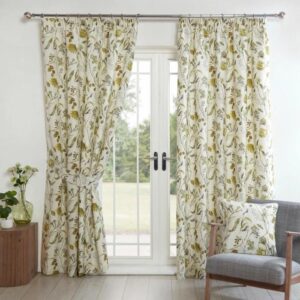 Fennel Green Pleated Curtains In Room
