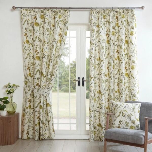 Fennel Green Pleated Curtains In Room