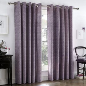 Hanworth Heather Eyelet Curtains Hanging In Bright Room