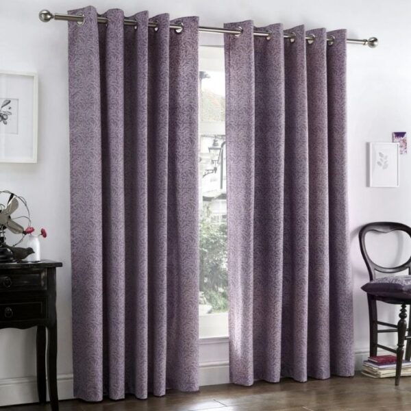 Hanworth Heather Eyelet Curtains Hanging In Bright Room