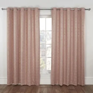 Hartford Blush Pink Geometric Blackout Eyelet Curtains