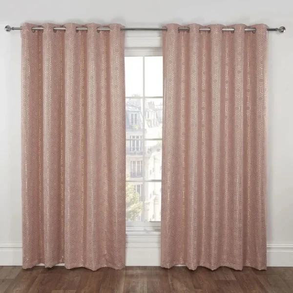 Hartford Blush Pink Geometric Blackout Eyelet Curtains