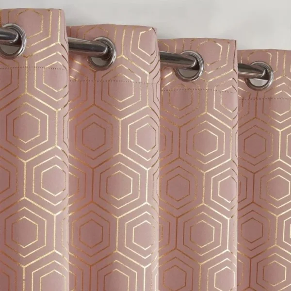 Hartford Blush Pink Geometric Blackout Eyelet Curtains Image 1
