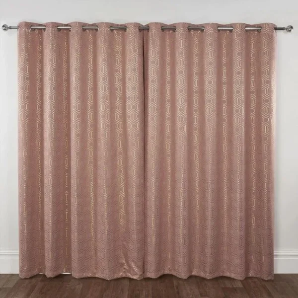 Hartford Blush Pink Geometric Blackout Eyelet Curtains - Image 3