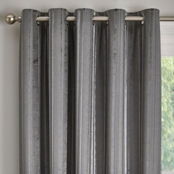 Conrad Slate Velvet Stripe Eyelet Curtains - Image 3