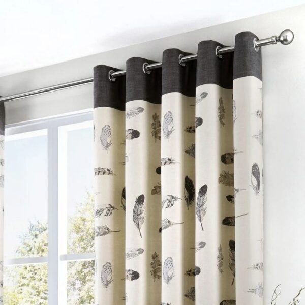 Idaho Charcoal Feather Eyelet Curtains image 1