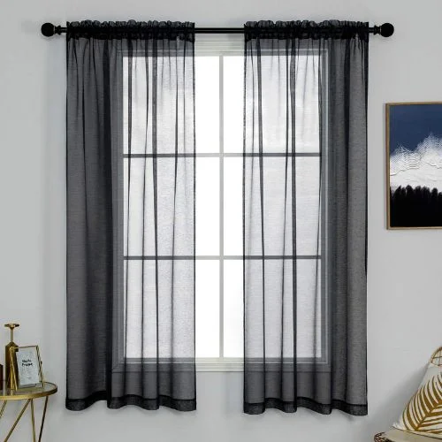 Jet Black Curtains In Modern Minimalist Room