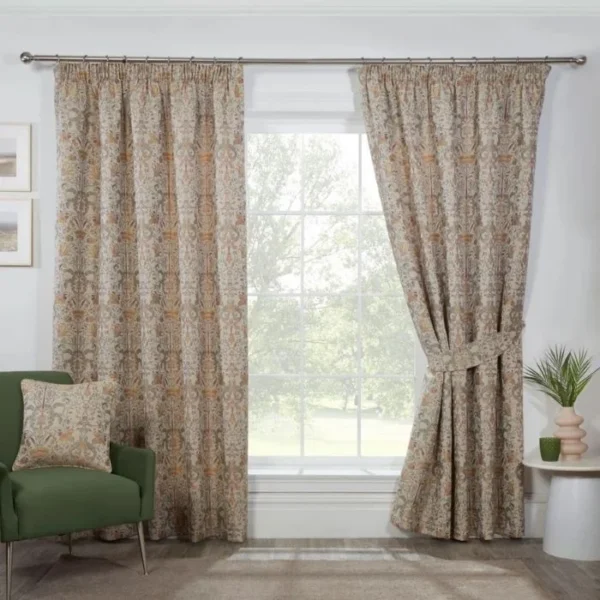 Kyoto Natural Floral Pencil Pleat Curtain
