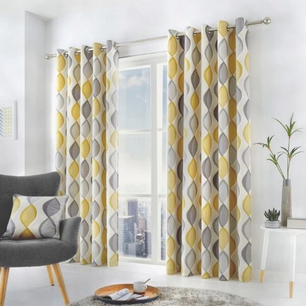 Lennox Grey Ochre Eyelet Curtains