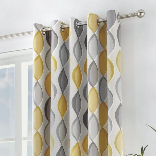 Lennox Grey Ochre Eyelet Curtains image 1
