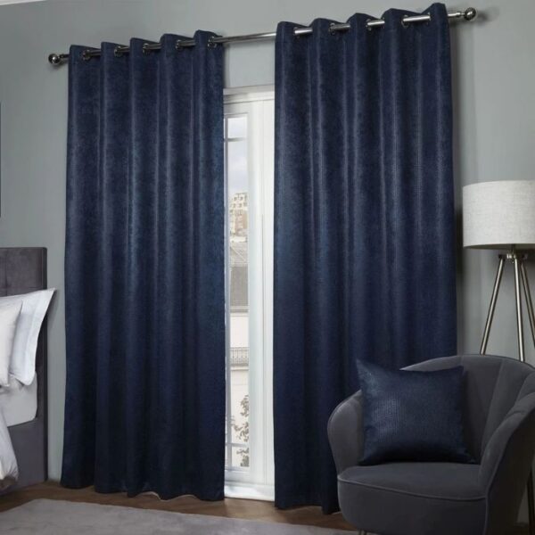 Ambiance Navy Blue Blackout Eyelet Curtains - Image 2