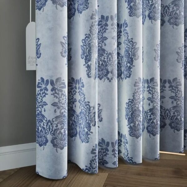 Daylight Filtering Through Navy Blue Ripple Curtain