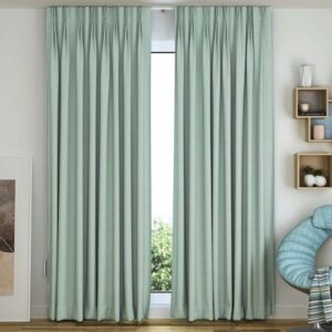Light Green Blackout Pleat Curtains In Living Room