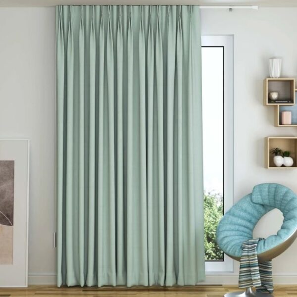 Light Green Curtains In Cozy Bedroom Setting