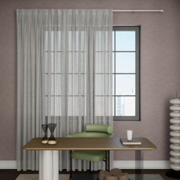 Beige Sheer Pleat Curtains In Living Room Setting
