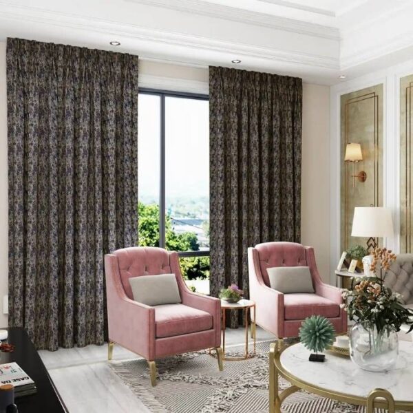 Blue Pleat Curtain In Living Room