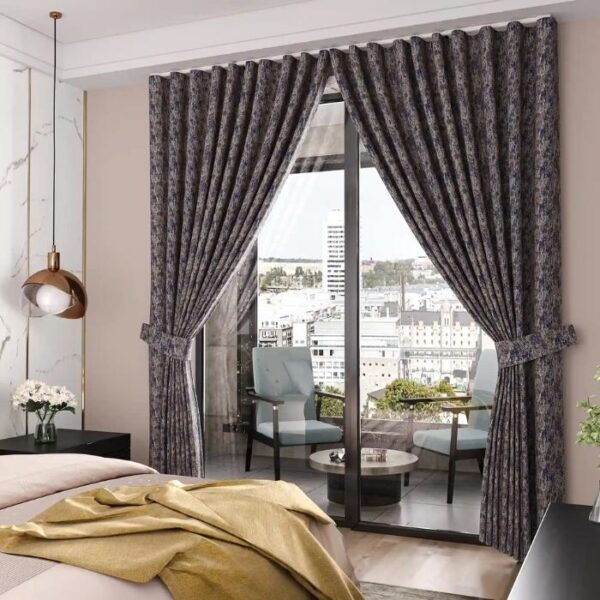 Blue Ripple Fabric Curtain In Living Room