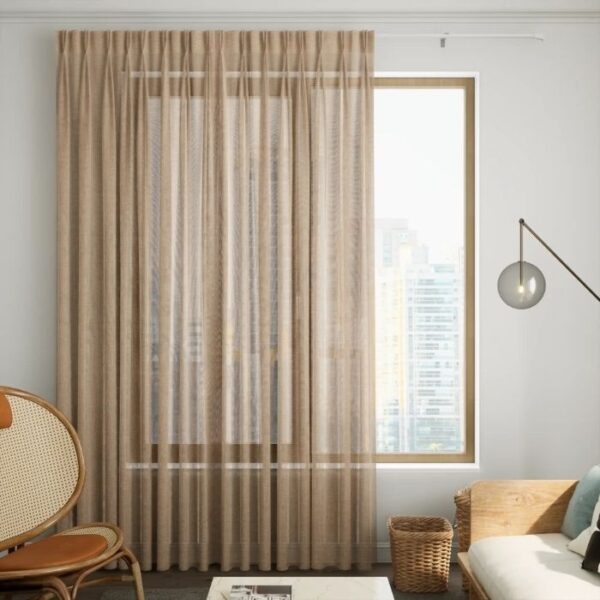 Brown Pleat Sheer Curtains In Living Room Setting
