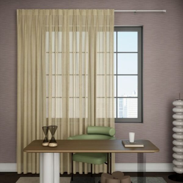 Cream Sheer Pleat Curtains In Living Room Setting