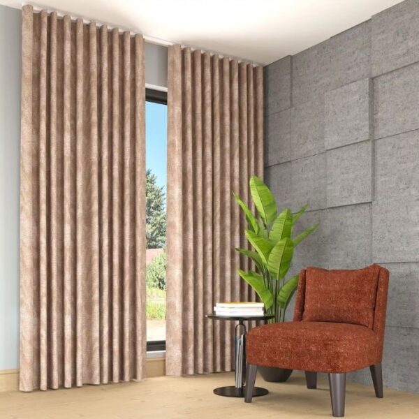 Dark Brown Ripple Curtains In Living Area