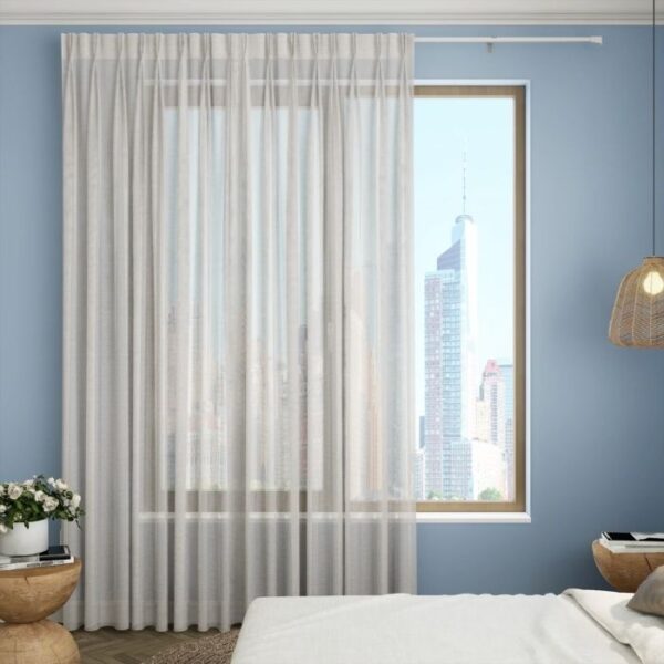 Ivory Pinch Pleat Curtains In Living Room Setting