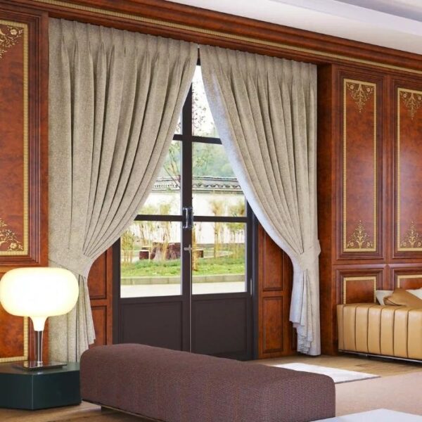 Ivory Pleat Curtains In Living Room Setting