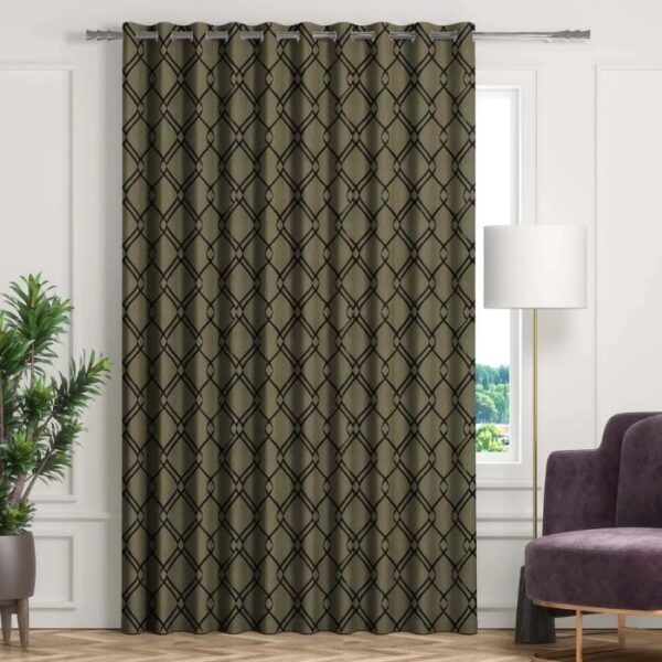 Khaki Grommet Curtains In Bedroom Setting