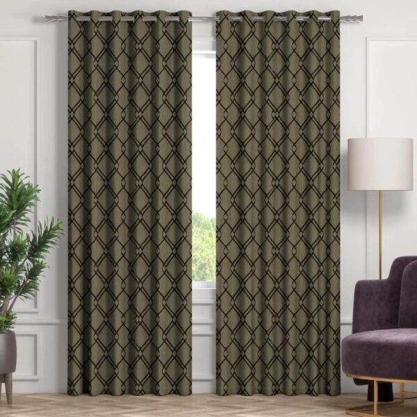 Khaki Grommet Eyelet Curtains In Living Room
