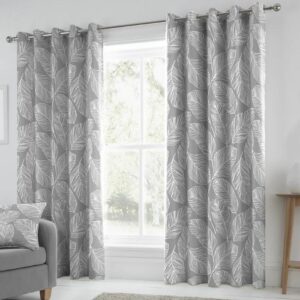 Close-Up Of Matteo Grey Curtain Fabric And Eyelet Rings