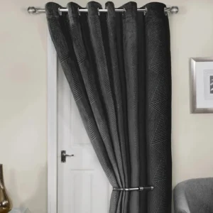 Midnight Black Embossed Velvet Eyelet Door Curtain