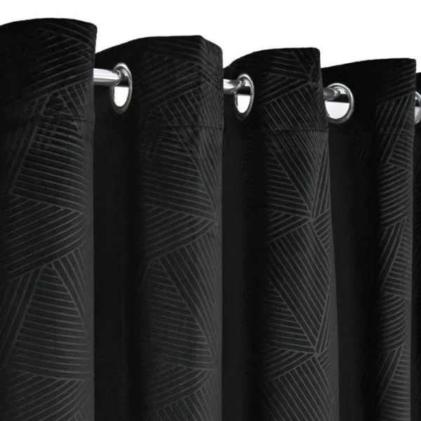 Midnight Black Embossed Velvet  Eyelet Door Curtain - Image 2
