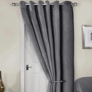 Midnight Charcoal Grey Velvet Eyelet Door Curtain