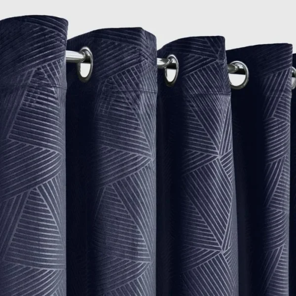 Midnight Navy Blue Embossed Velvet Eyelet Door Curtain image 1