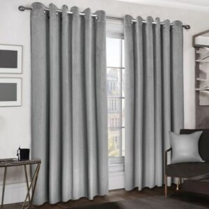 Midnight Silver Embossed Velvet Curtains Hanging In Luxe Living Room
