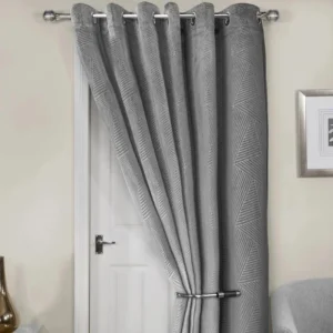 Midnight Silver Embossed Velvet Eyelet Door Curtain