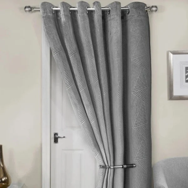 Midnight Silver Embossed Velvet Eyelet Door Curtain