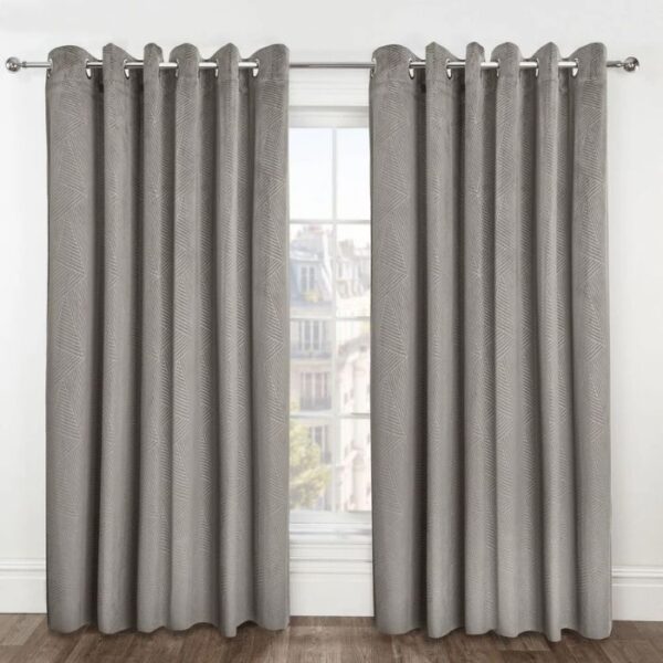 Midnight Stone Embossed Velvet Blackout Eyelet Curtain image 1