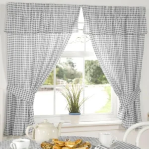 Molly Gingham Charcoal Grey Pencil Pleat Curtains