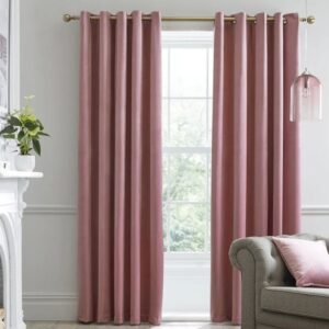 Montrose Blush Pink Velvet Blackout Curtains Hanging In Room