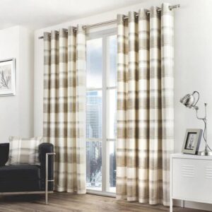 Balmoral Check Natural Curtains In Living Room Setting