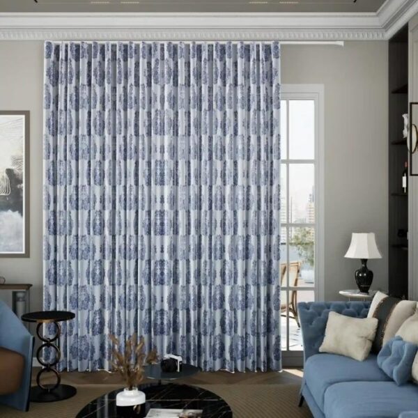 Ripple Navy Blue Curtains In Living Room
