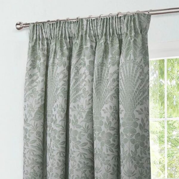 Fold Detail On Keswick Sage Pleated Curtains
