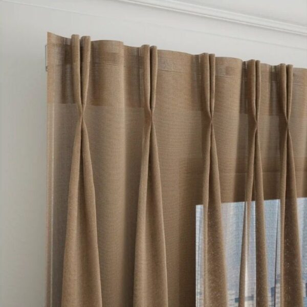 Pinch Pleat Detail On Dark Brown Sheer Curtain