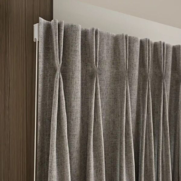 Pinch Pleat Detail On Grey Blackout Curtain