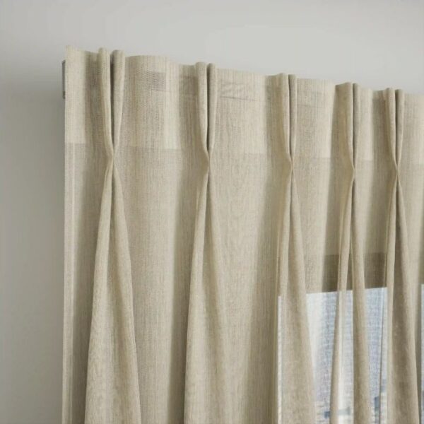 Pinch Pleat Detail On Light Brown Sheer Curtain
